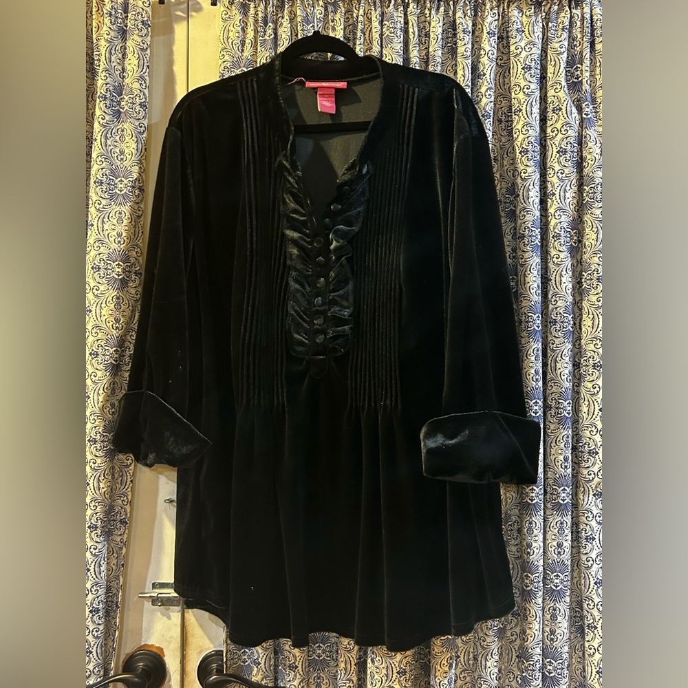 Woman Within Black Velvet Tunic Top